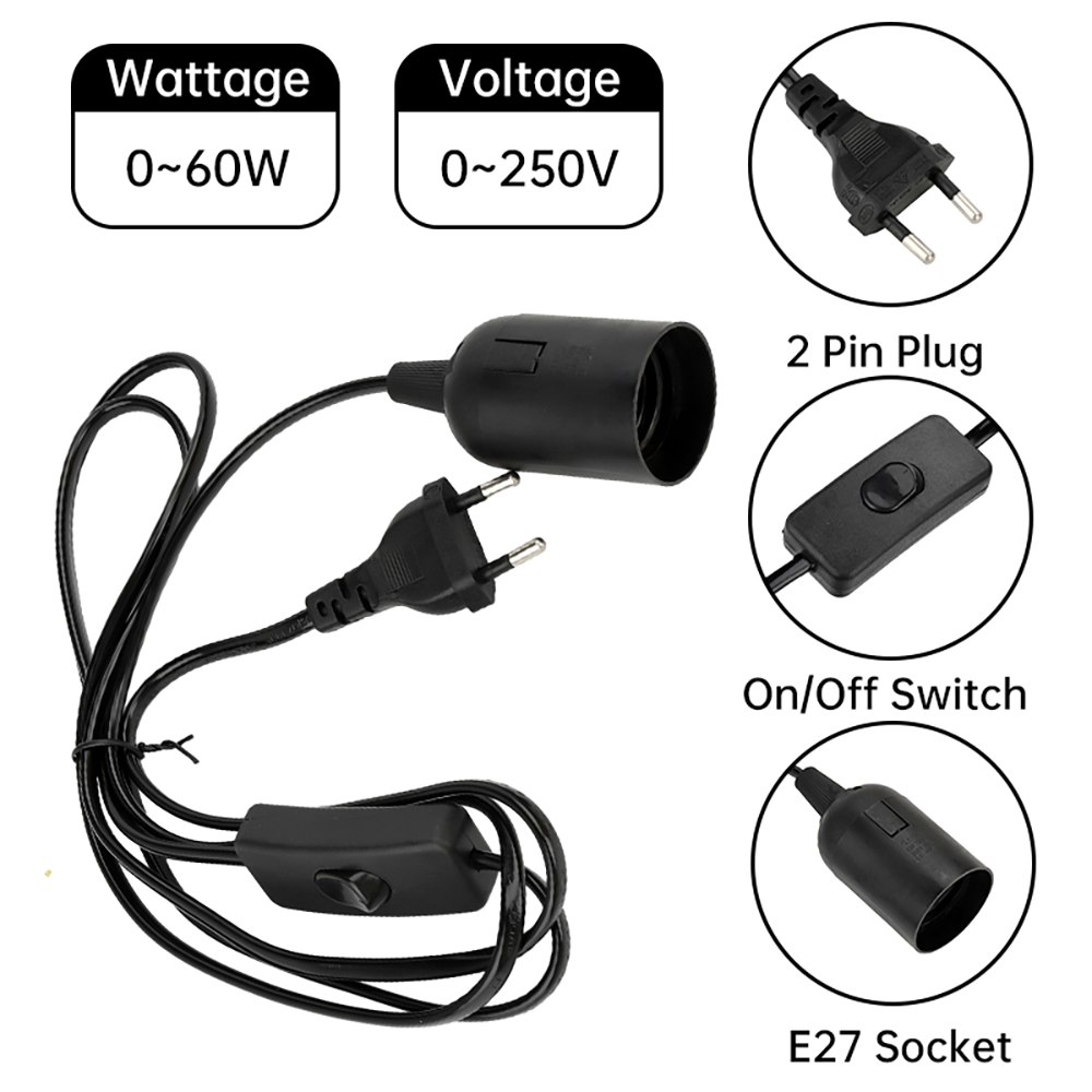 Cables de cable de alimentación de 1,8 m, soporte de Base de casquillo de bombilla E27, soporte de Base de lámpara de dientes completos con cable de interruptor para lámpara colgante de accesorio de bombillas Led
