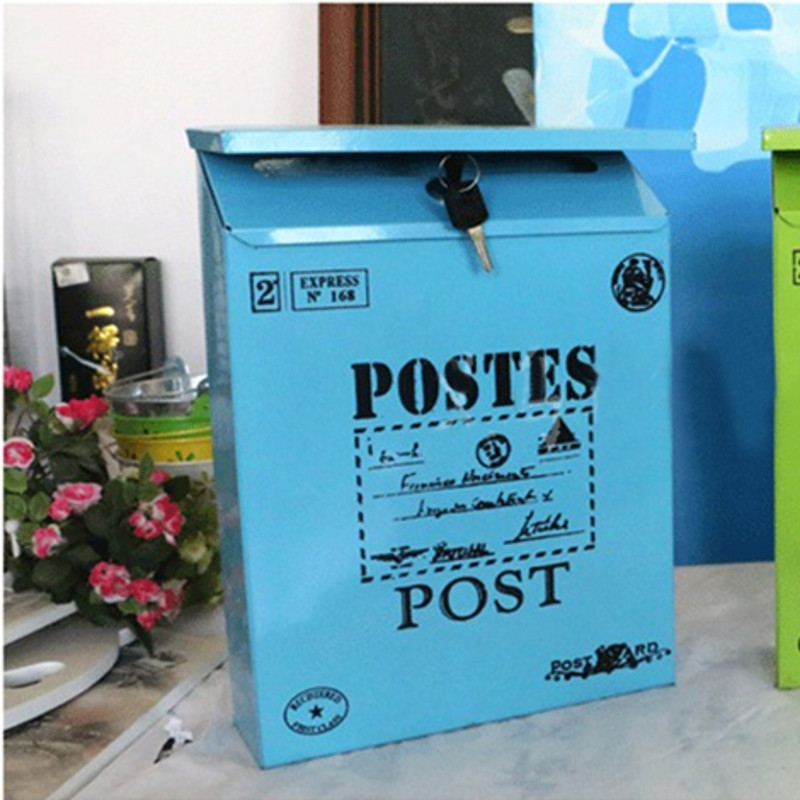 Metal Mail Box Case 4 Colors Vintage Metal Tin Newspaper Letter Mailbox Waterproof Post Box Lockable Box Garden Ornament