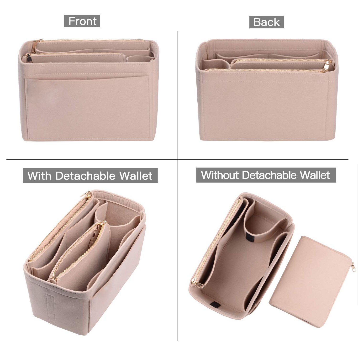 Purse Organizer Insert, Premium Vilt Bag Organizer voor Handtas handtas Tassen/Cosmetische Toilettas opbergtas