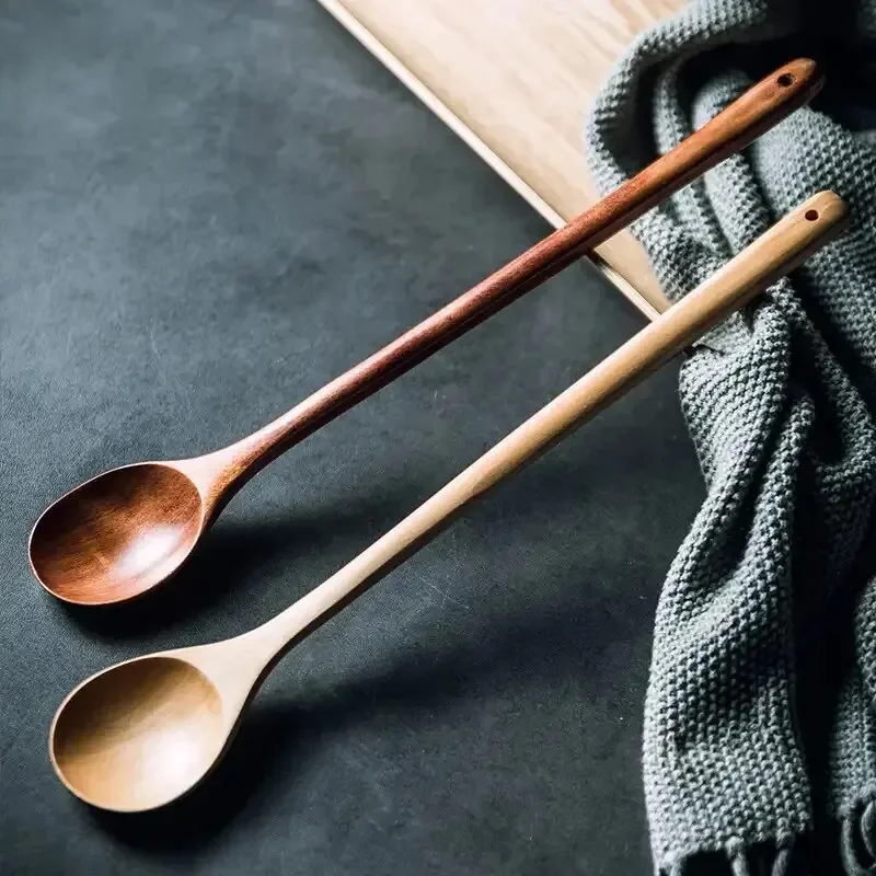 Colheres de chá de madeira longas utensílios de cozinha para sopa chá mel mexendo colher concha colher de sopa e garfo