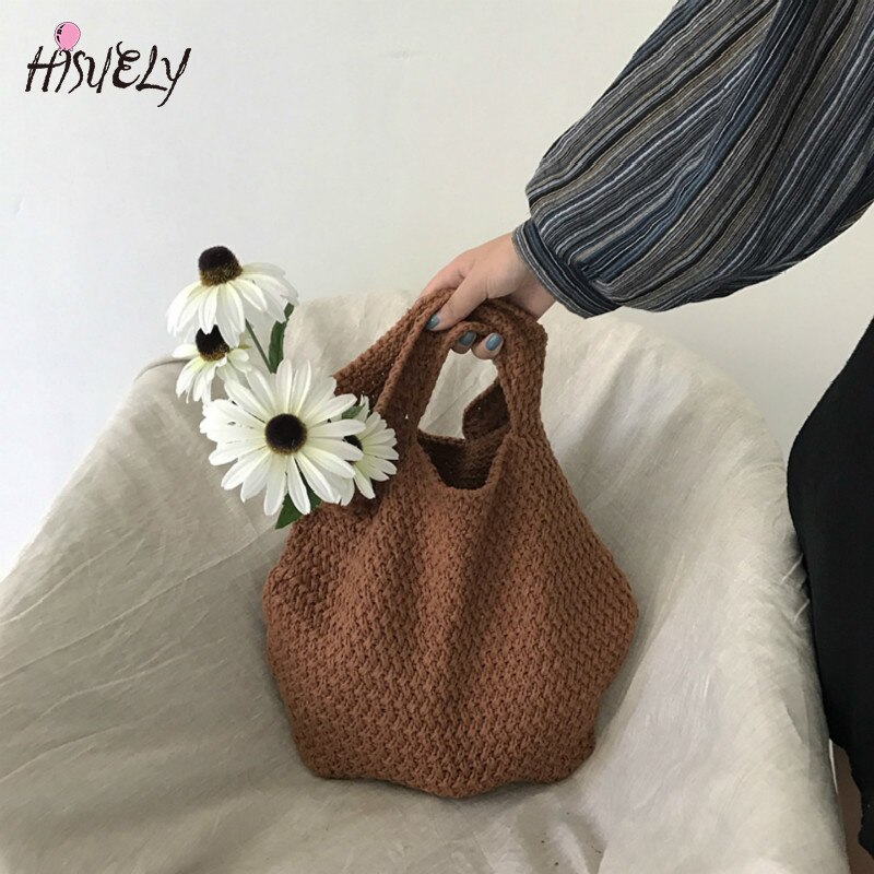 HISUELY , nuevos bolsos de tejidos, Bolso de lana de verano para mujer, Bolso grande bohemio de playa hecho a mano, Bolso de mano para mujer, Bolso de mano