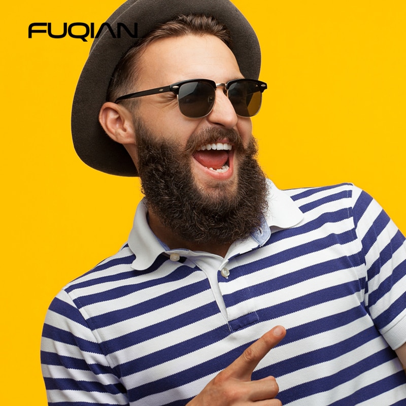 Gafas de sol polarizadas clásicas de medio marco para hombres y mujeres, gafas de sol cuadradas Retro con remaches, gafas de sol antideslumbrantes para conducir Vintage para hombre UV400