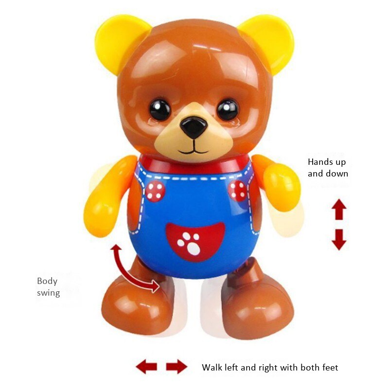 Oso de juguete eléctrico, oso de baile columpio, juguete de iluminación musical, juguete de muñeca, juguete bonito