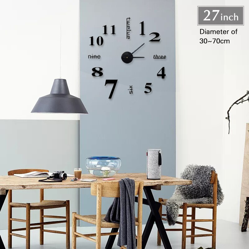 DIY 3D digital watch wall clocks Quartz large mirrored wall clock living room Modern Unique Numbers home decor