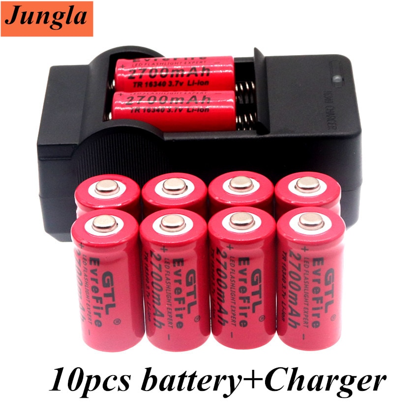 2700 mah uppladdningsbara 3.7v li-ion 16340 batterier  cr123a batteri för väggladdare med led-ficklampa för 16340 cr123a batterier