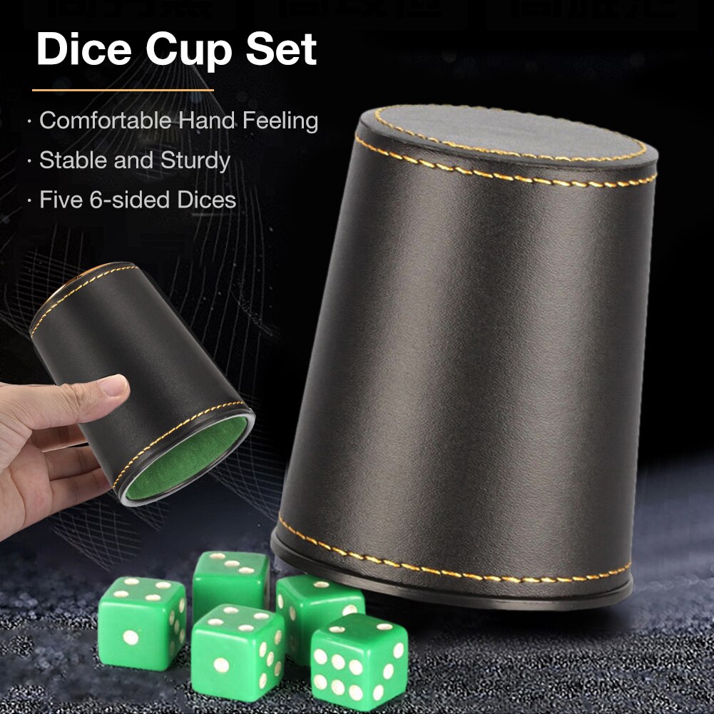 Dice Cup Set With 5 Dices PU Leather Stable Sturdy Comfortable Bar KTV Entertainment Dice Cup For Family Gatherings Party Game