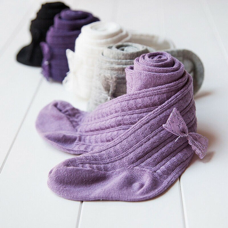 1 paar Kids Sokken Peuters Meisjes Kant Boog Knie Hoge Lange Zachte Warme Winter Katoenen baby Sokken Kids Gebreide gestreepte 5 Kleur