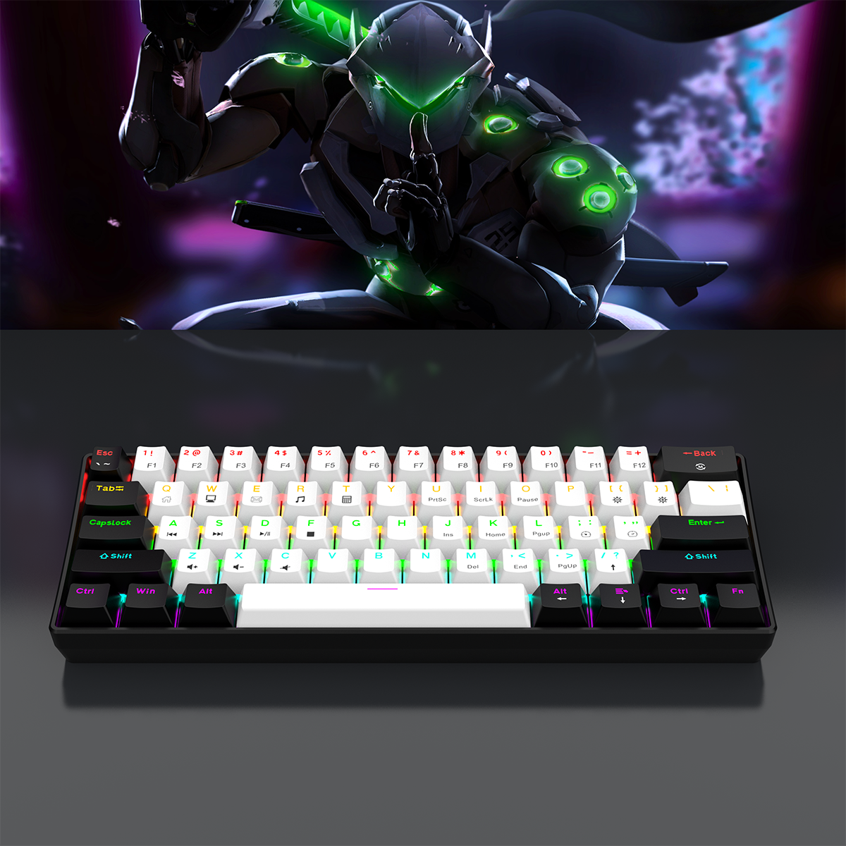 61-toetsen bedraad wit en zwart waterdicht toetsenbord, RGB verlicht spel- en kantoorkit, PUBG gamer LED-toetsenbord, thuiskantoorspel