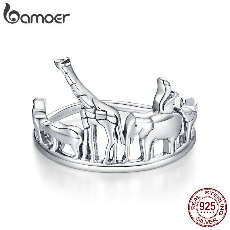 Anillos de dedo de protección Animal de bamoer para mujer, banda de elefante y Oso de Plata de Ley 925, joyería Unisex, SCR656