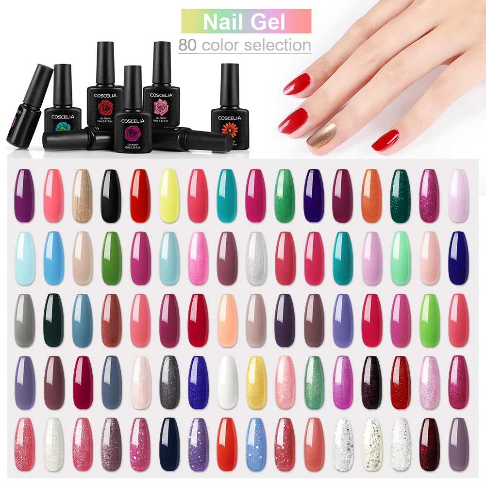 Coscelia neglesæt gel neglelak sæt med 36w uv led lampe 10/20 farver soak off manicure værktøj sæt negle kunst dekorationer