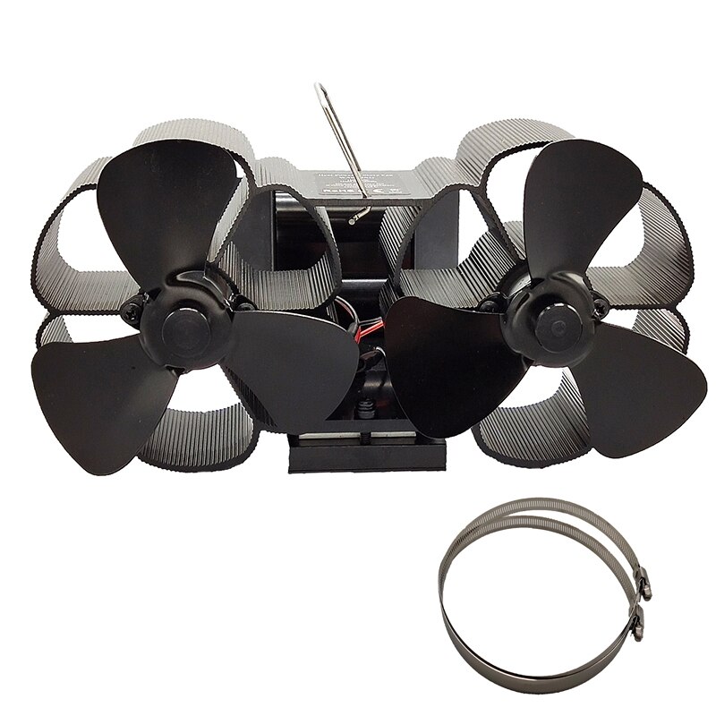 6-Blade Twin Motor Double Heat Powered Wood Stove Fan with Temperature Gauge - Ultra Quiet Fireplace Wood Burning Eco Fan for Ef: Default Title