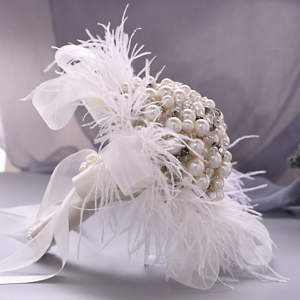 TRiXY HF03 Pearls Wedding Bouquet Ivory Pearl Feather Wedding Accessories Bridal Wedding Bouquet for Bride Bridal Decoration