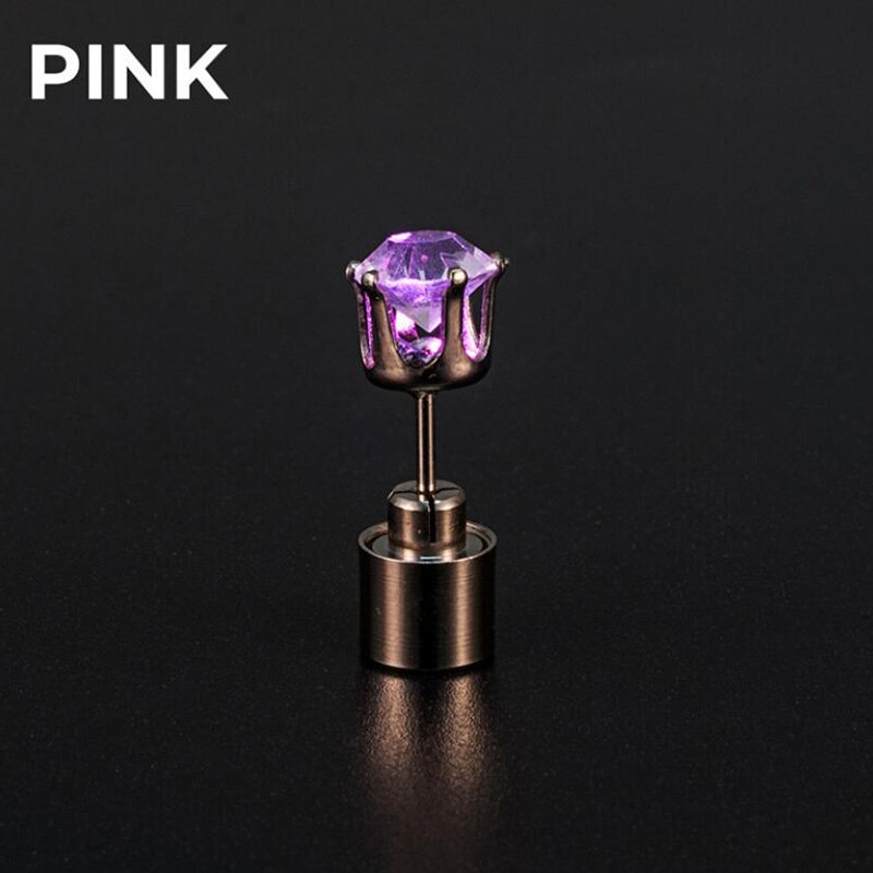 1Pc Glowing Led Stud Earring Crystal Roestvrij Light Up Kerst Stud Oorbellen Lichtgevende Party Sieraden Accessoires: Roze
