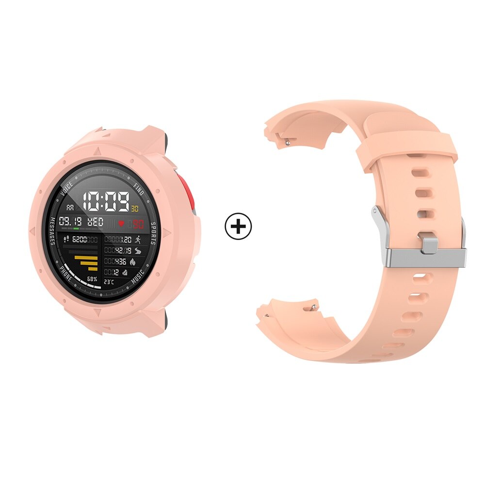 For Amazfit Verge A1801 Strap Smart Watch Band For Xiaomi Amazfit Verge 3 Case Cover Silicone Watchband + PC Protector Frame: Soft pink