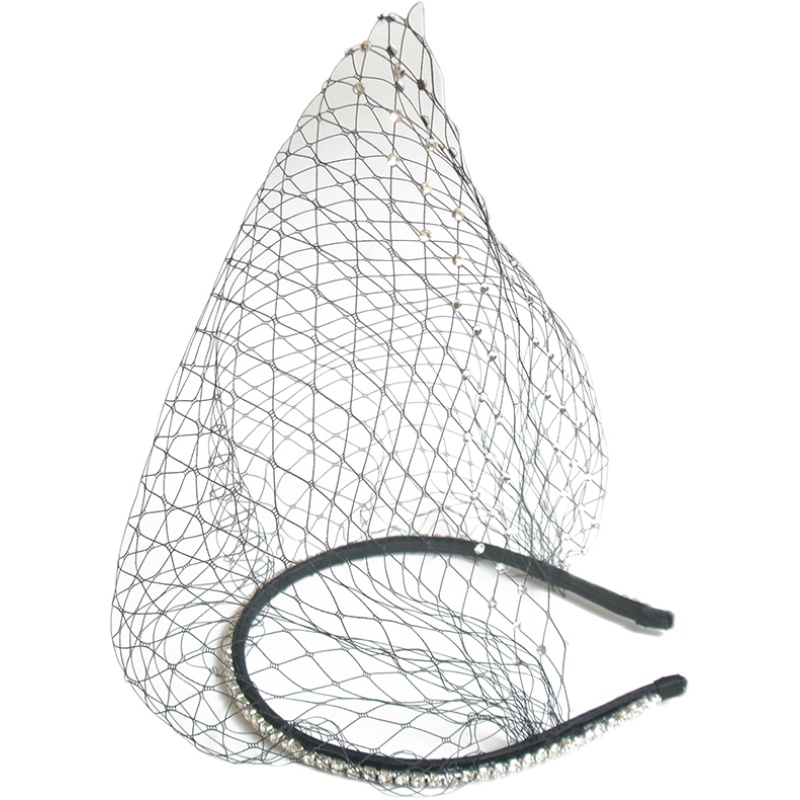 Hvidt pandebånd slør strass hårspænde til brude fuglebur ansigt netmaske hår tilbehør slør charmerende til bryllup fascinator