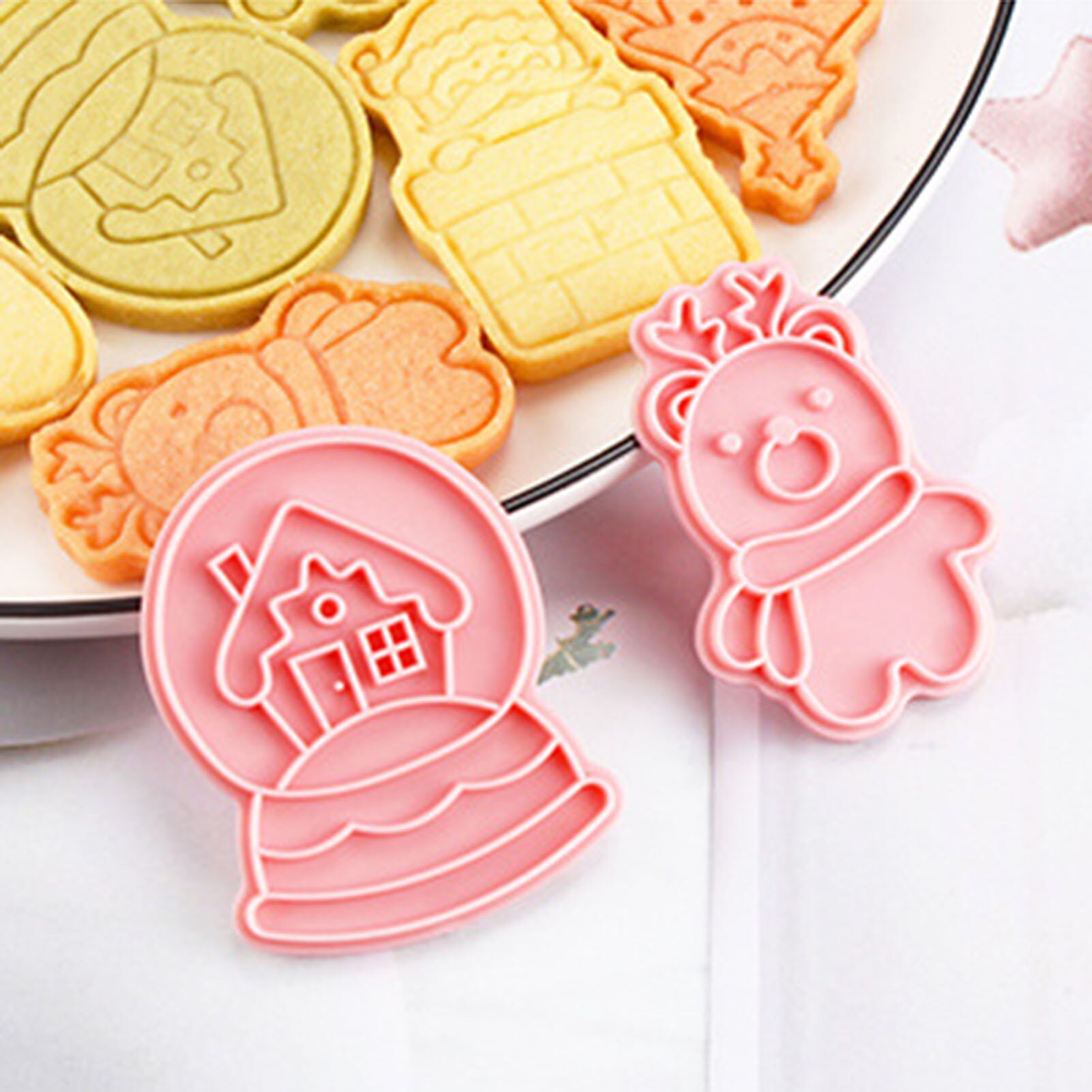 6 stuks koekjesstempel, koekjes diy mal, kerst, 3d koekjes, cake plunger uitstekers, bakvorm, kerstkoekjesvormpjes, kleur willekeurig