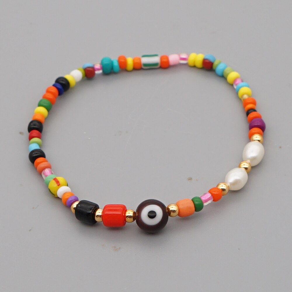 Go2 boho boho armbanden turkse boze oog armbanden sieraden zomer strand parel regenboog zaadkralen sieraden voor meisjes: Zz -b200080i
