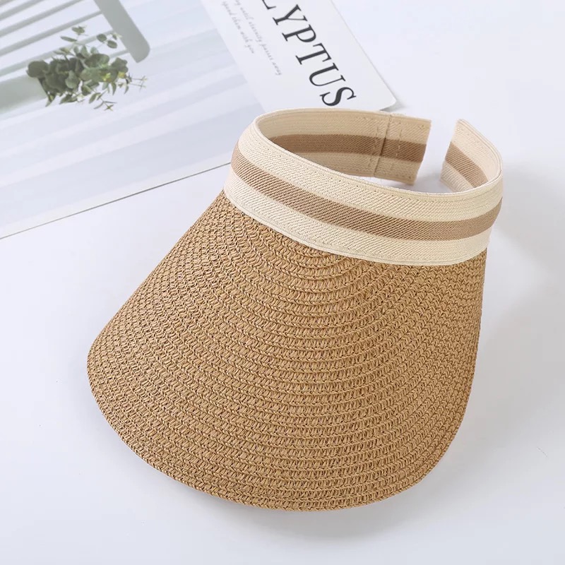 Sommer dame kasket dame tom top solskærm hat strå bred skygge sol kasketter uv beskyttelse hatte til kvinder: Khaki / 56-58cm