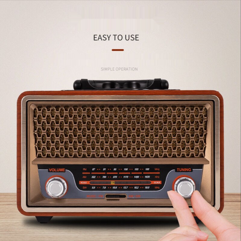 Retro portable wooden radio music player AM/FM/SW multifunctional high bluetooth speaker subwoofer card audio caixadesom