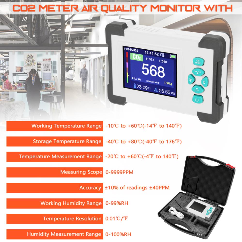 Professionele CO2 Meter Detector Kooldioxide Monitor Usb Temperatuur-vochtigheidsmeter Luchtkwaliteit Detector Gas Analyzer