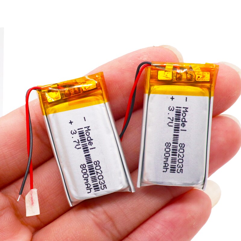 2pcs 3.7V 802035 800mAh Li-ion Polymer Lithium Battery 3.7 Volt Lithium Ion Li-po Li-polymer Batteries Cells