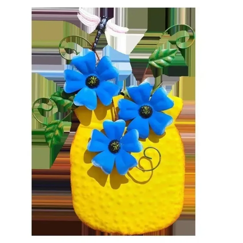 Metal Flower Garden Vases Wall Decor Outdoor Fence Art Patio Sculptures Hanging Decorations for Patio and Garden