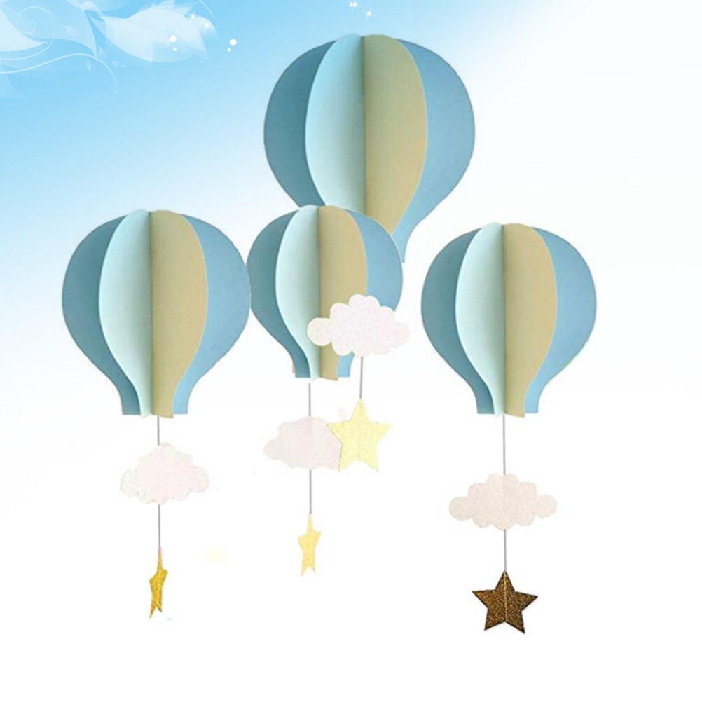 4Pcs 3D Papier Hanger Hete Lucht Ballonnen Wolken Sterren Opknoping Ornamenten Voor Home Decor