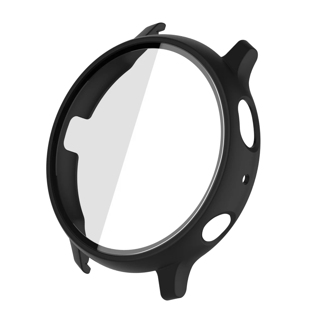 Matte Cover for Samsung Galaxy Watch Active 2 Case 44mm 40mm All Around Coverage Protective Bumpers Glass Screen Protector: Black / Active 2 44mm