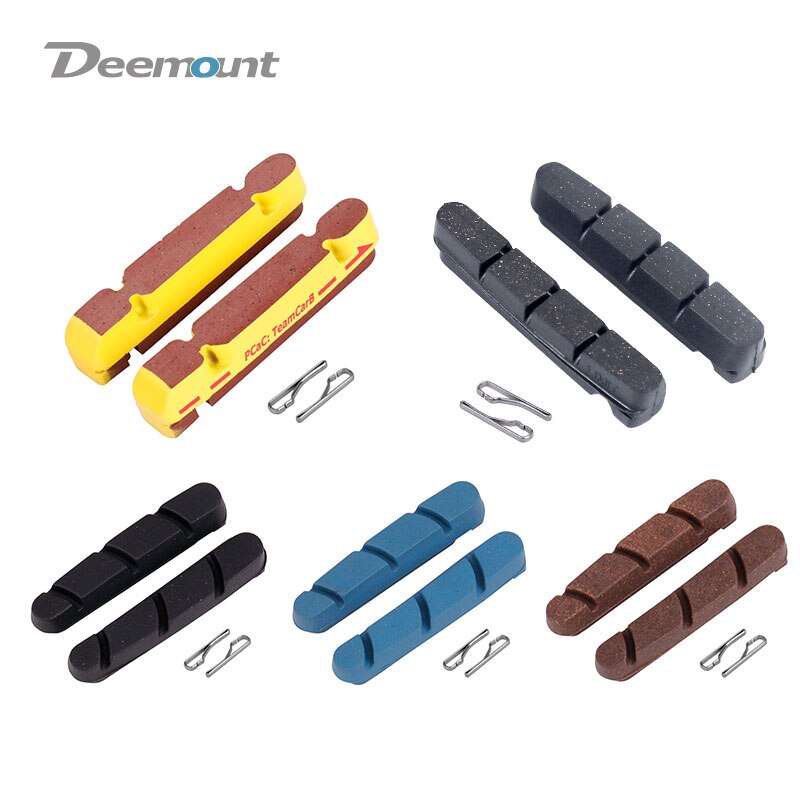 Deemount 1 Pair Carbon Rim Brake Pads Road Bike Caliper Braking Inserts for Carbon Wheel Low Ri Wear Low Noise All Weather Use