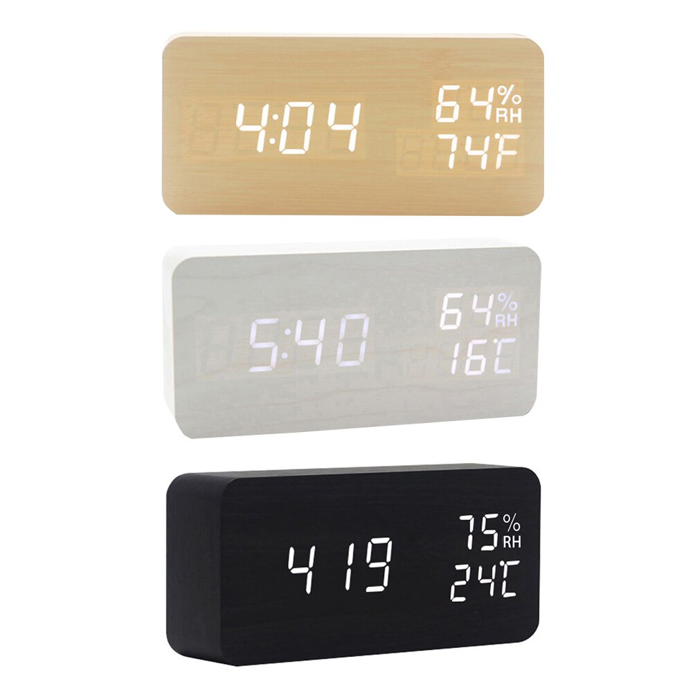 Despertador de madera para mesa, reloj electrónico de sobremesa, decoración, LED, Despertador de madera, Control Digital por voz