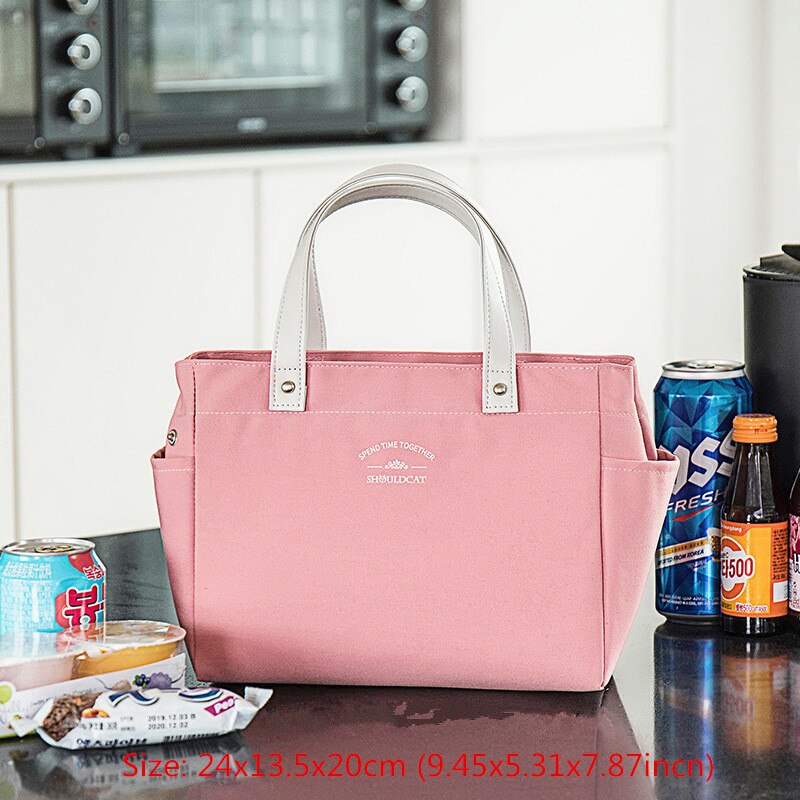 High Capacity Lunch Bag Women Picnic Food Thermal Pouch Waterproof Student Bring Meals Cooler Storage Handbag Accessories Items: B Pink