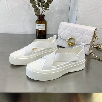 neue frühjahr und sommer frauen Fischer schuhe farbe passenden elastische Band hohl atmungs dicken boden schwamm kuchen faul o: Weiß / 4
