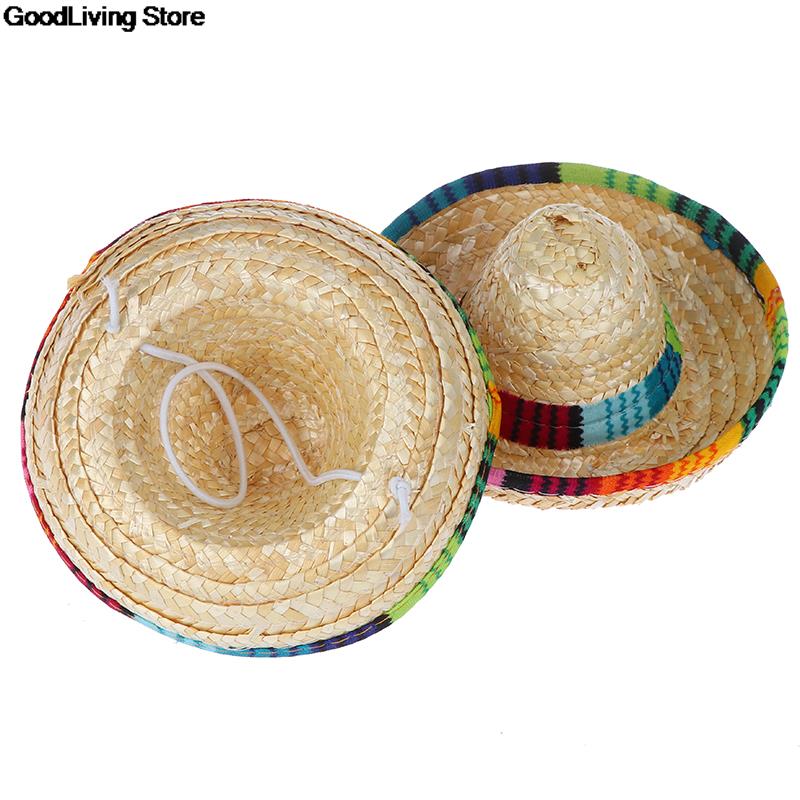 1pcs Mini Pet Dogs Straw Hat Sombrero Cat Sun Hat Beach Party Straw Hats Dogs Hawaii Style Hat For Dogs Funny Acc