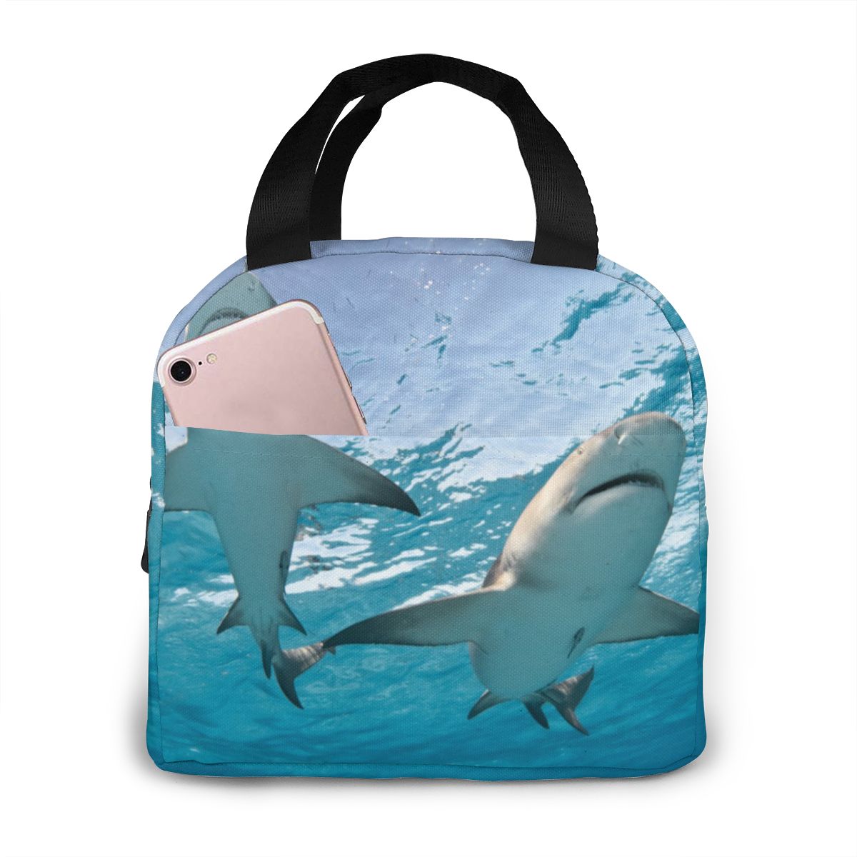 Fantasy Shark Underwater World Lunch Bag Portable Insulated Thermal Cooler Bento Lunch Box Tote Picnic Storage Bag Pouch: Black 4