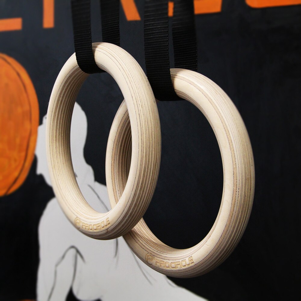 Trä gymnastikringar 32/28mm dia olympiska gymringar för hemmagym fitness bra för din muskelbyggande ab träningsstyrka