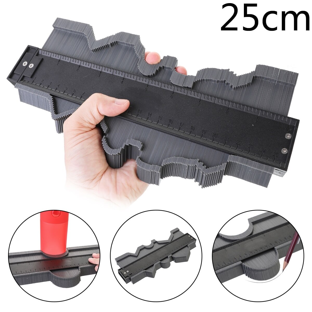 12/14/25cm Contour Gauge Plastic Profile Copy Contour Gauges Standard Wood Marking Tool Tiling Laminate Tiles General Tools: 25cm grey