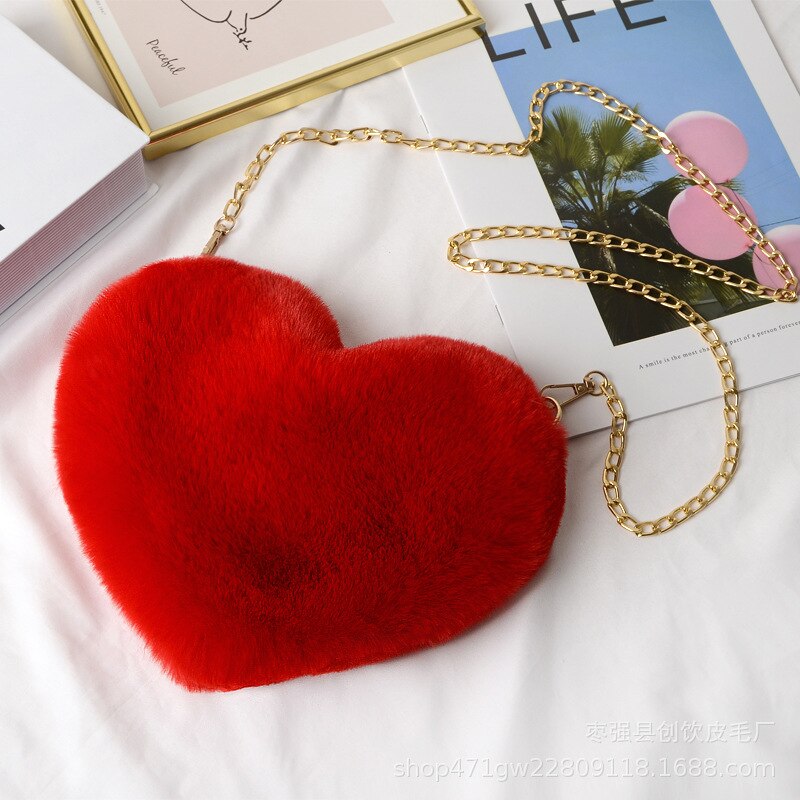 Bandolera de piel sintética con forma de corazón para mujer, bolso de hombro con cadena, a la: red