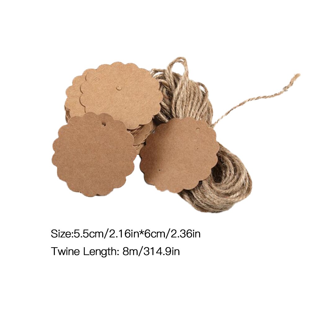 100Pcs Blank Kraft Paper Tag Hanging Hole Label Diy Craft Paper with Hairy Twine