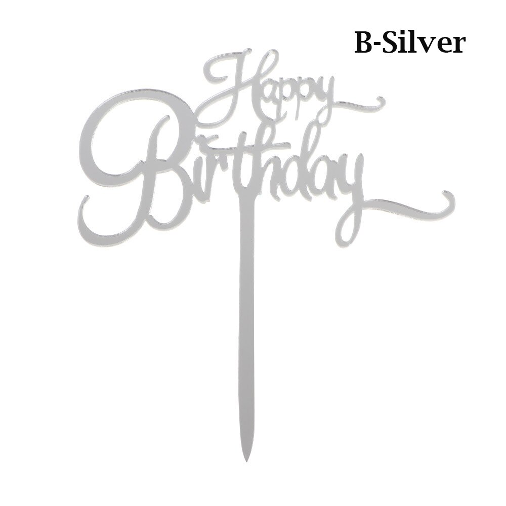 Happy birthday taarttopper van acryl met letters, goud en zilver, decoratie voor een jongensverjaardagsfeestje of bruiloft.: 6