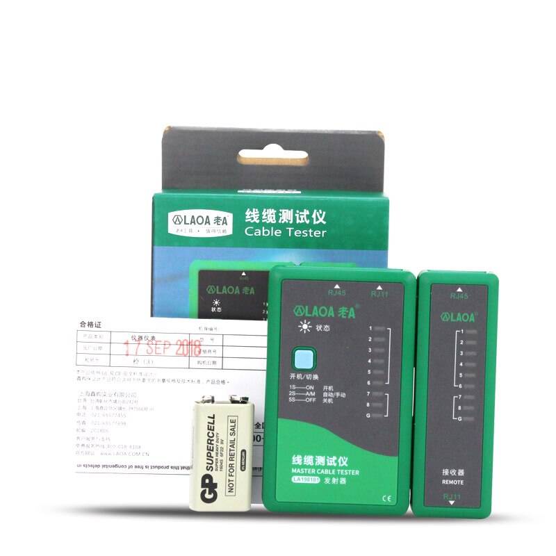 Laoa  rj11/rj45 netværkstester kabeltestning af telefonlinjedetektering: Har batteri