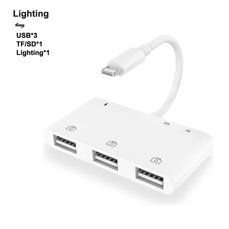 Lightning Adapter Naar Usb RJ45 1000M Lan Usb C Sd Tf Kaartlezer Camera Lightning Otg: Zilver