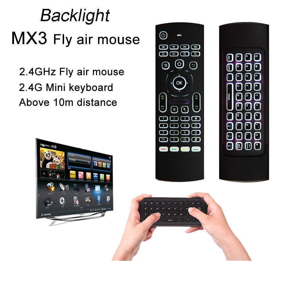 2.4G Backlight Gyroscoop Fly Air Mouse Wireless Keyboard Afstandsbediening Motion Sensor Game Ir Leren Knop Voor Pc Tv doos MX3B