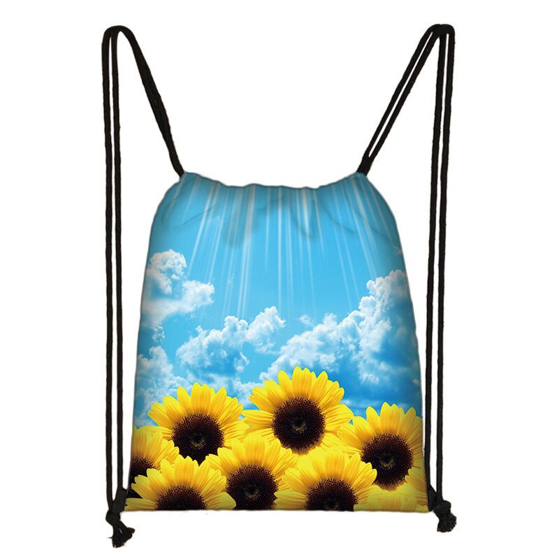Van Gogh Sunflower Starry Night Drawstring Bag Women Canvas Storage Bags Casual Backpack Ladies Travel Bag: skdsunflower05