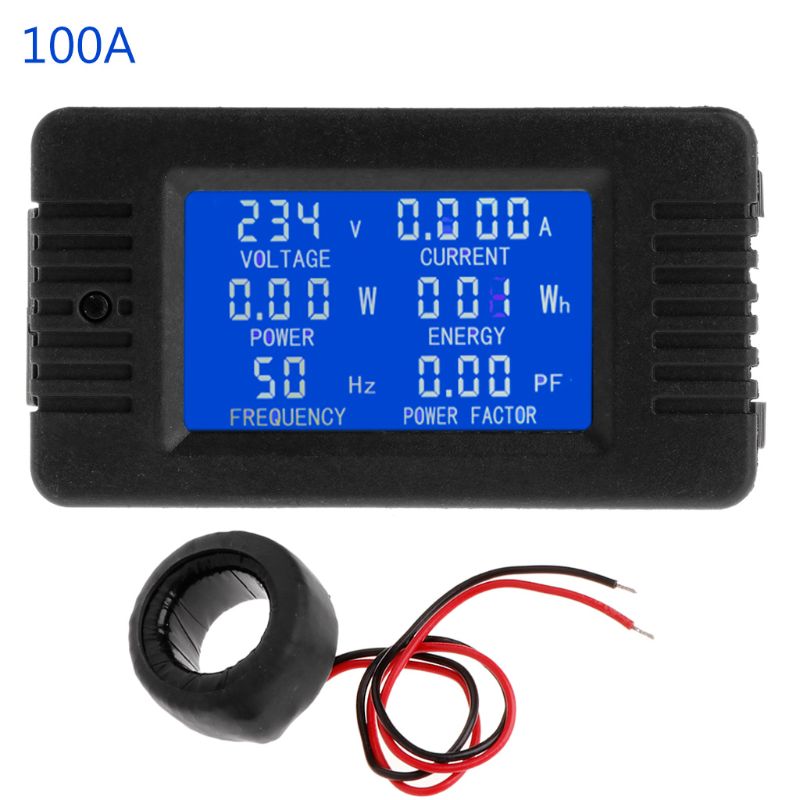 6 in 1 digital  ac 20a 100a spændingsenergimåler voltmeter amperemeter strømstyrke panel watt combo indikator 110v 220v lcd