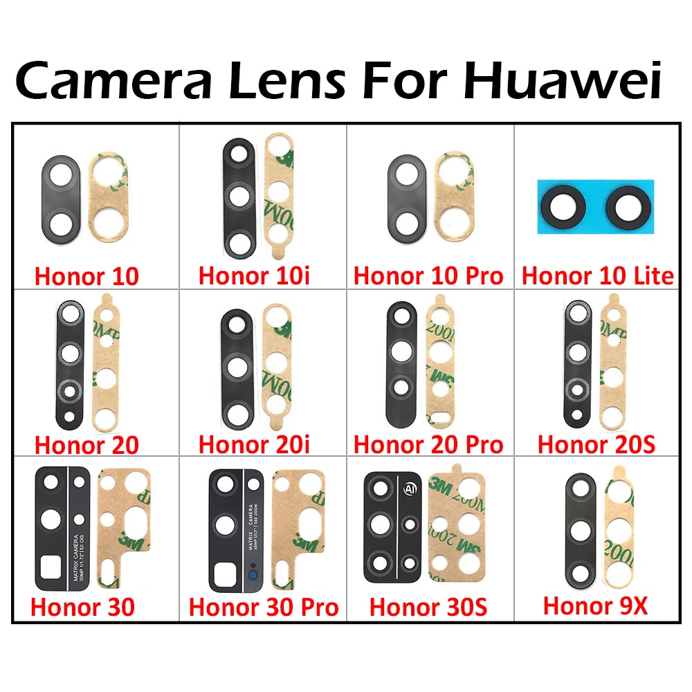 2Pcs Rear Back Camera Glass For Huawei Honor 9X V20 V30 X10 20i 20 10 30 Pro Lite 20S 10i 30s Camera Lens With Sticker Adhesive