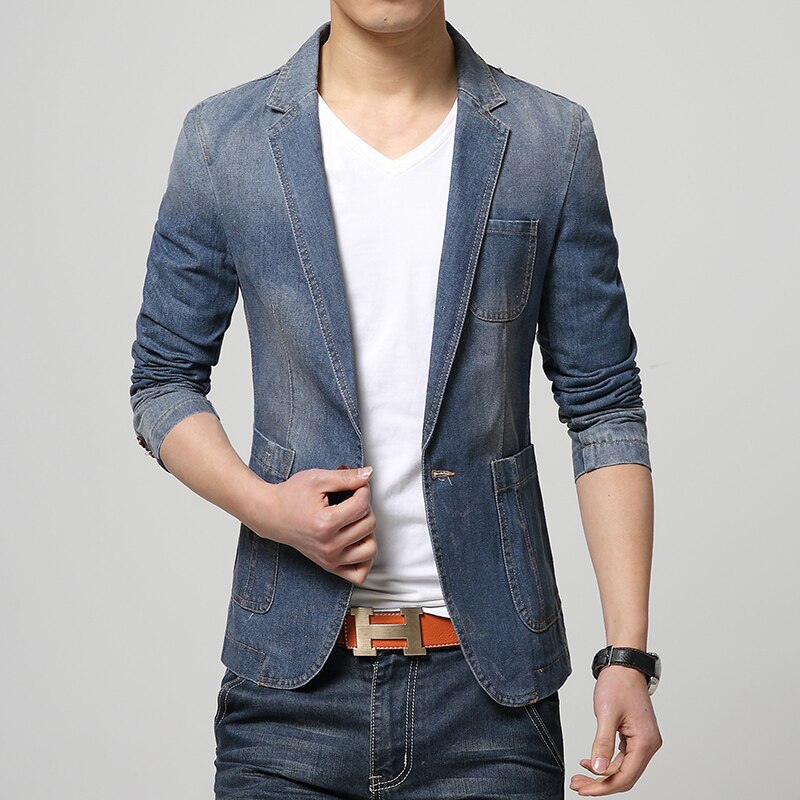 TANG – veste en Jean Slim pour hommes, costume de à la , Blazer tendance, costume décontracté, printemps,