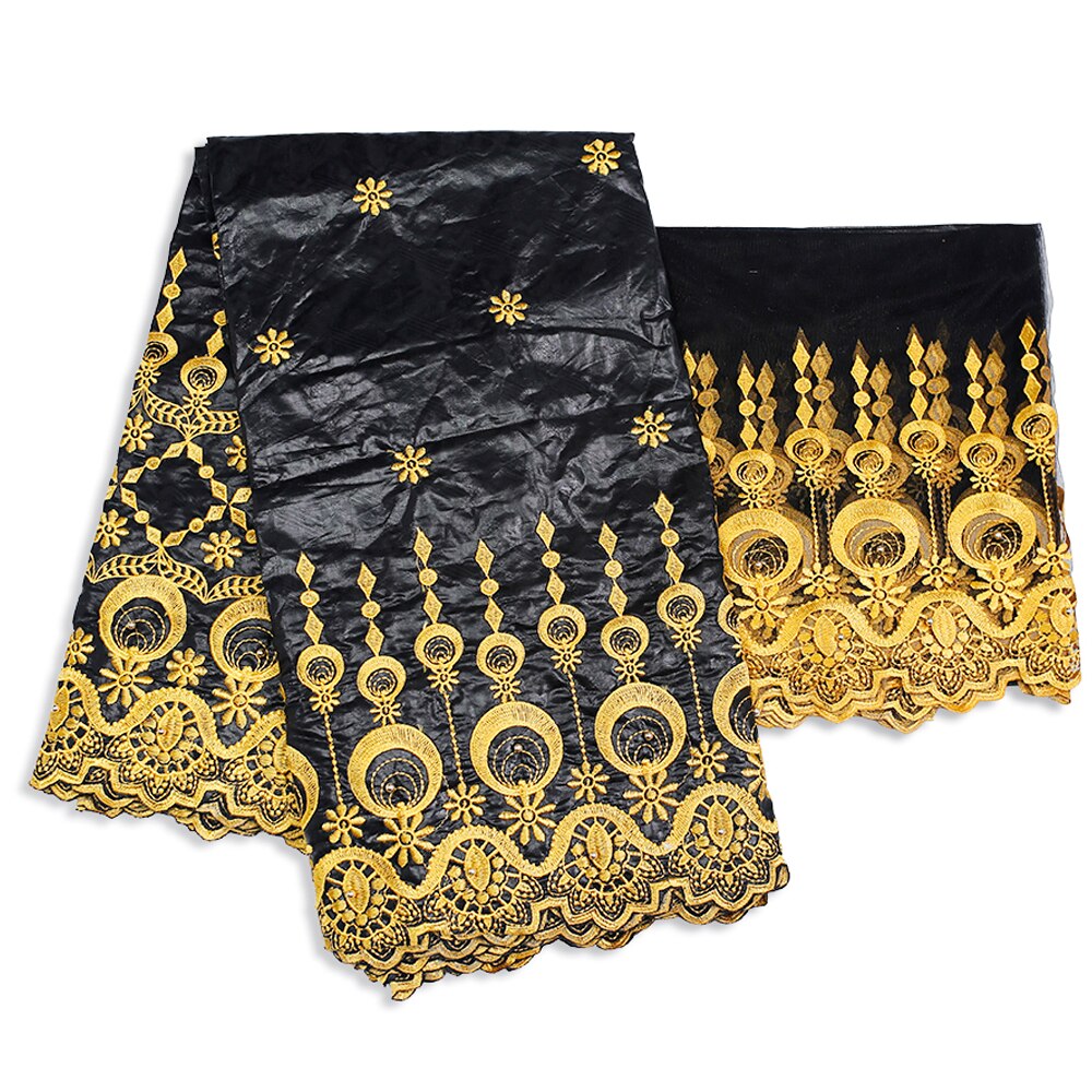 100% Cotton Tissu Tela Guinea Brocade Fabric African Bazin Riche Materials Mesh Tulle Lace Nigerian Gele Headtie 5+2 yards/lot: Black