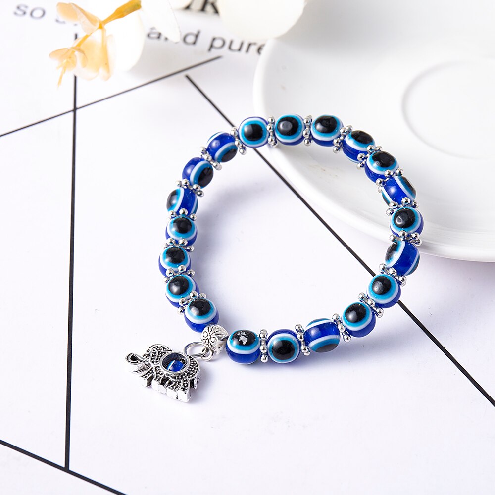 Turkish Lucky Evil Eye Bracelets Blue Evil Eye Bead Bracelet Men Women Handmade Lucky Jewelry Charm Bracelet Female: elephant