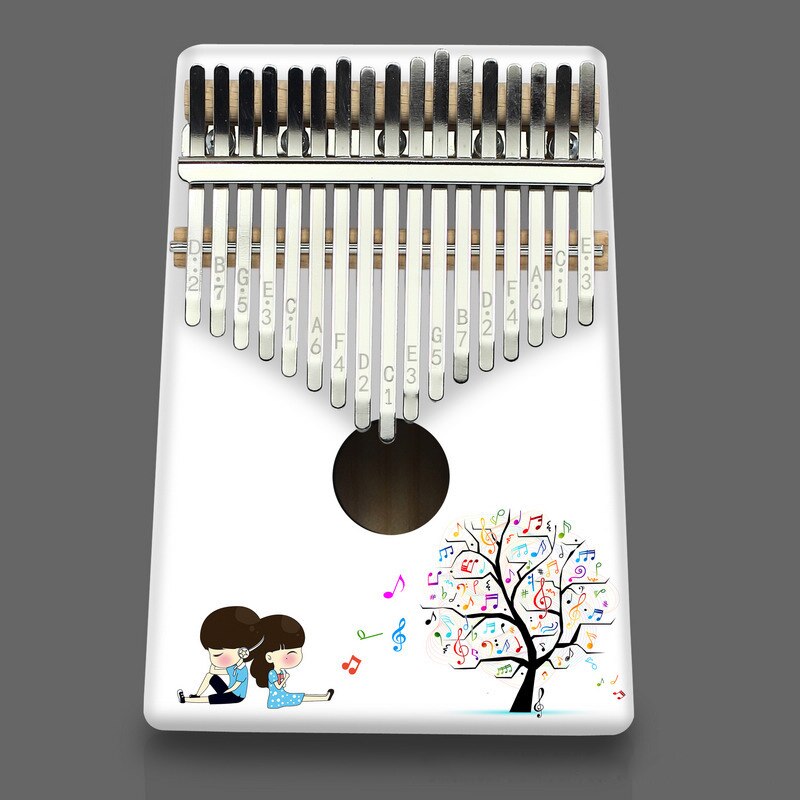 Piano Kalimba de 17 tonos para principiantes, instrumento Musical pintado en blanco, con sonido bonito y , Piano de caja de resonancia: F11