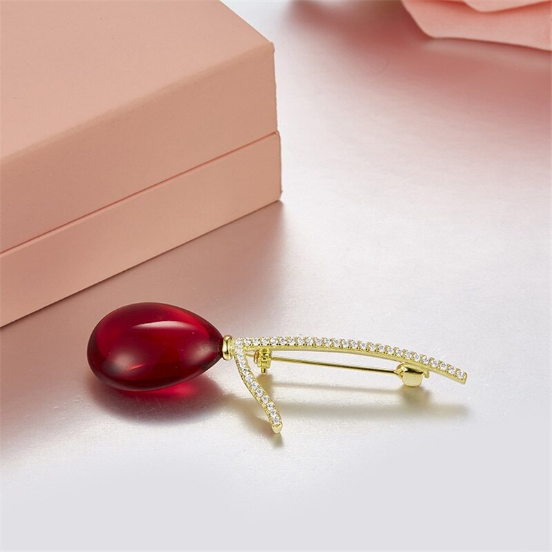 925 Sterling Zilveren Kubieke Zirkoon Rode Ballon Broche Voor Dame Gouden Broche Pin Elegante Vrouwen Bruiloft Broche Sieraden: Goud-kleur